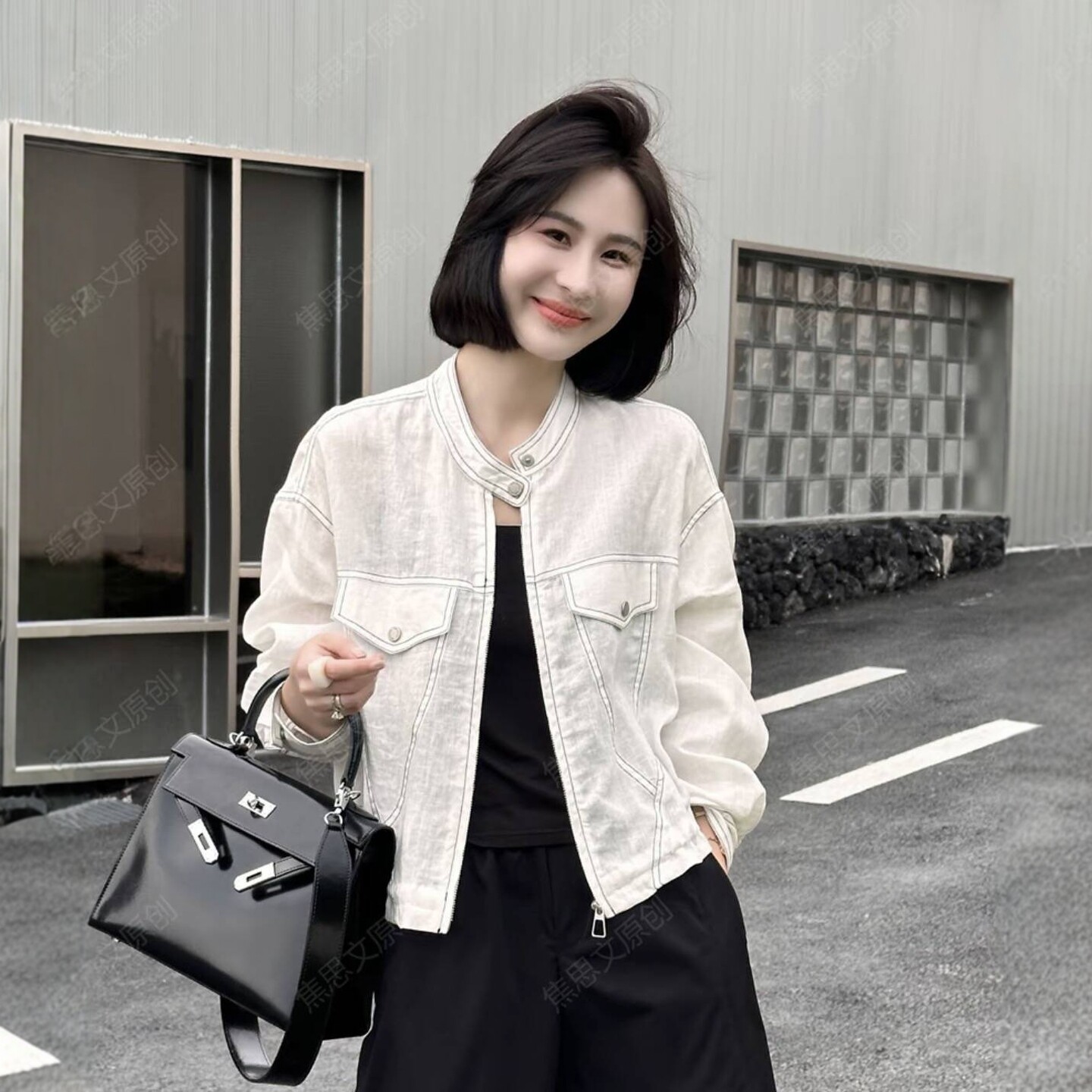 法式明线设计感棉麻短外套女装2026春夏时尚休闲减龄防晒衣开衫