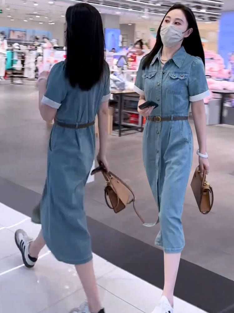 薄款高级感收腰显瘦牛仔连衣裙