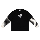 TEE心形印花假两件长袖 CATXMAN 情侣 STRIPPED LONG 周柏豪 LOVE