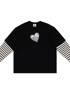 CATXMAN 周柏豪 LOVE STRIPPED LONG TEE心形印花假两件长袖情侣
