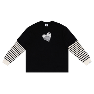 周柏豪 TEE心形印花假两件长袖 LOVE LONG 情侣 STRIPPED CATXMAN