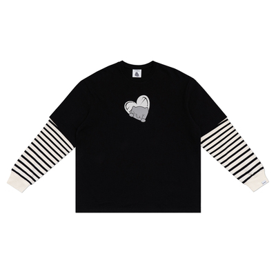 CATXMAN长袖假两件通用间条T恤