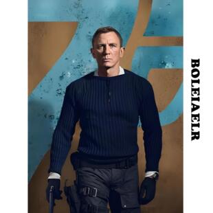 冬季 战术针织衫 硬汉风复古竖条纹拼接毛衣男圆领修身 007邦德同款