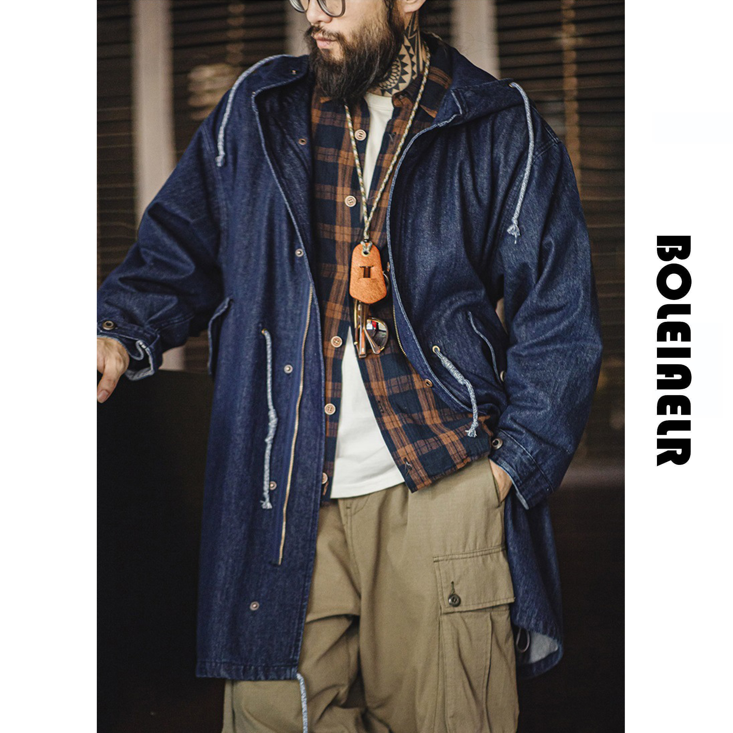 美式复古M51丹宁牛仔鱼尾风衣