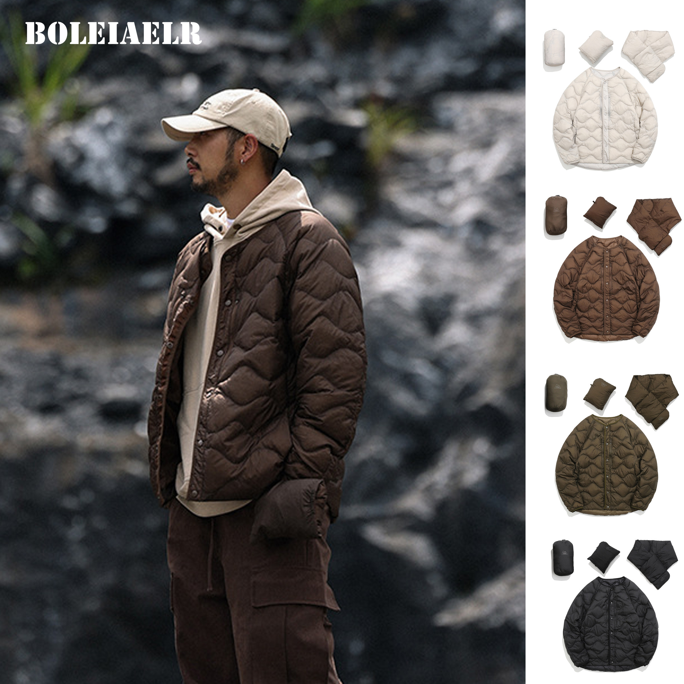 BOLEIAELR/防泼水 防泼油  复古轻薄羽绒服男无领羽绒夹克女外套