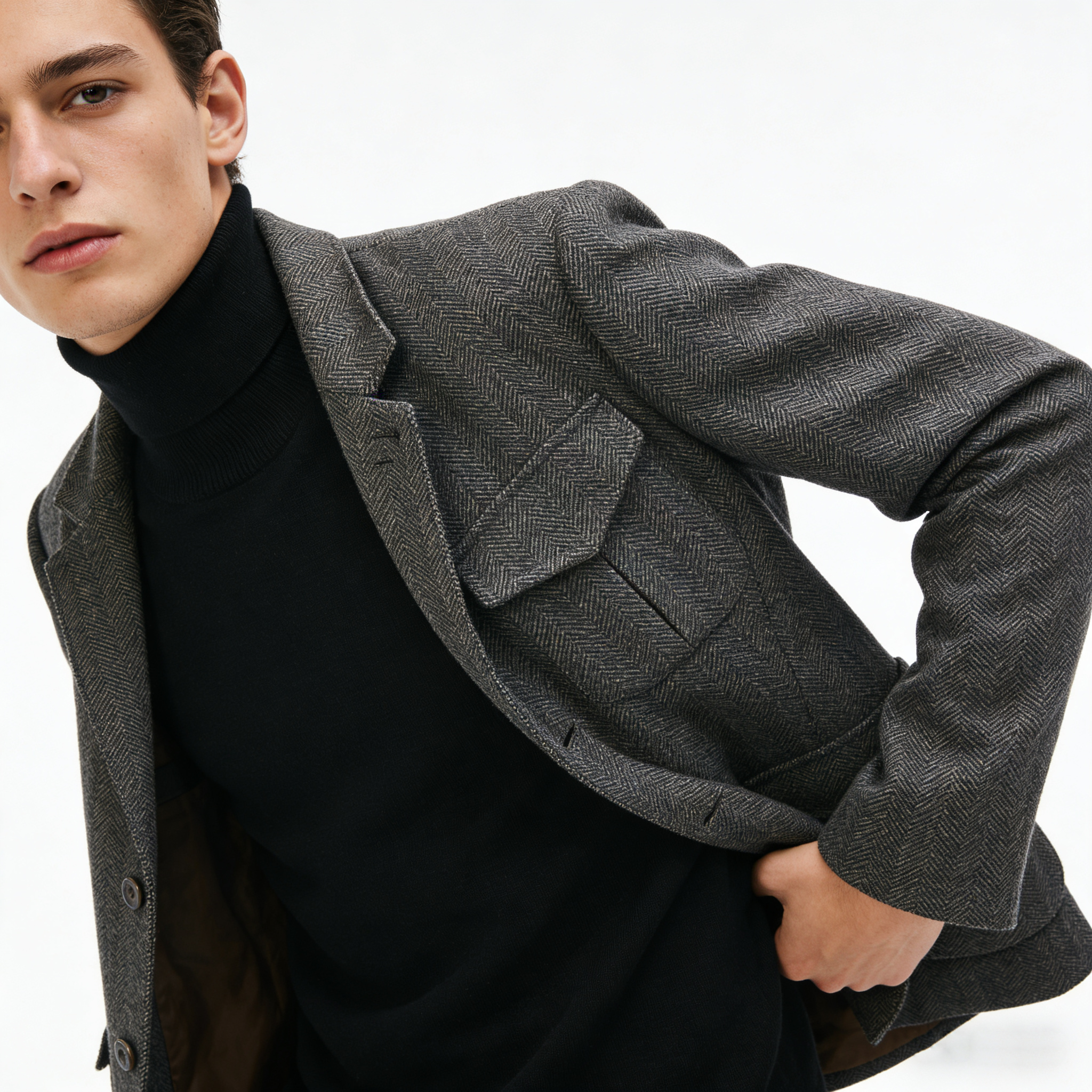 人字纹厚款羊毛夹克外套休闲西装