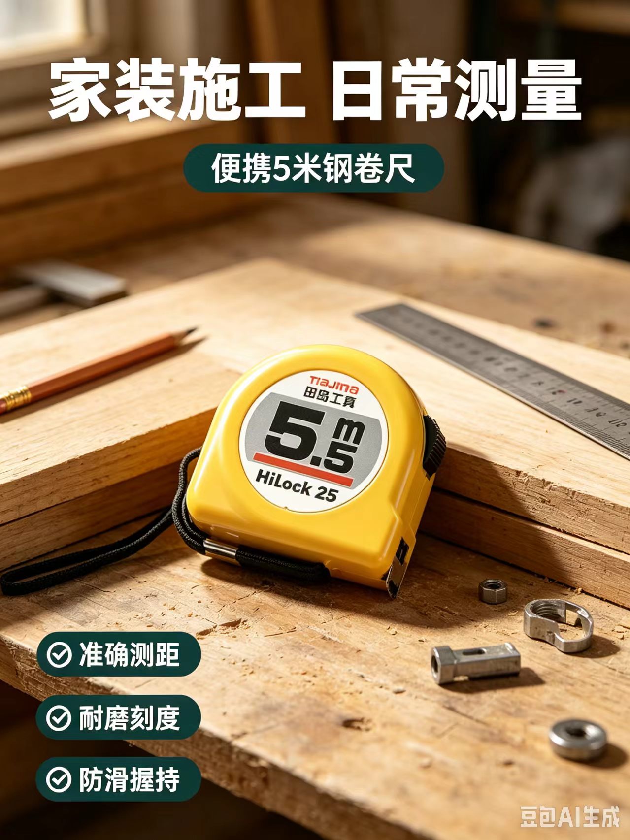 铁柱田岛工真卷尺3.5米5米5.5米7.5米10米加厚刻度高耐磨钢卷尺