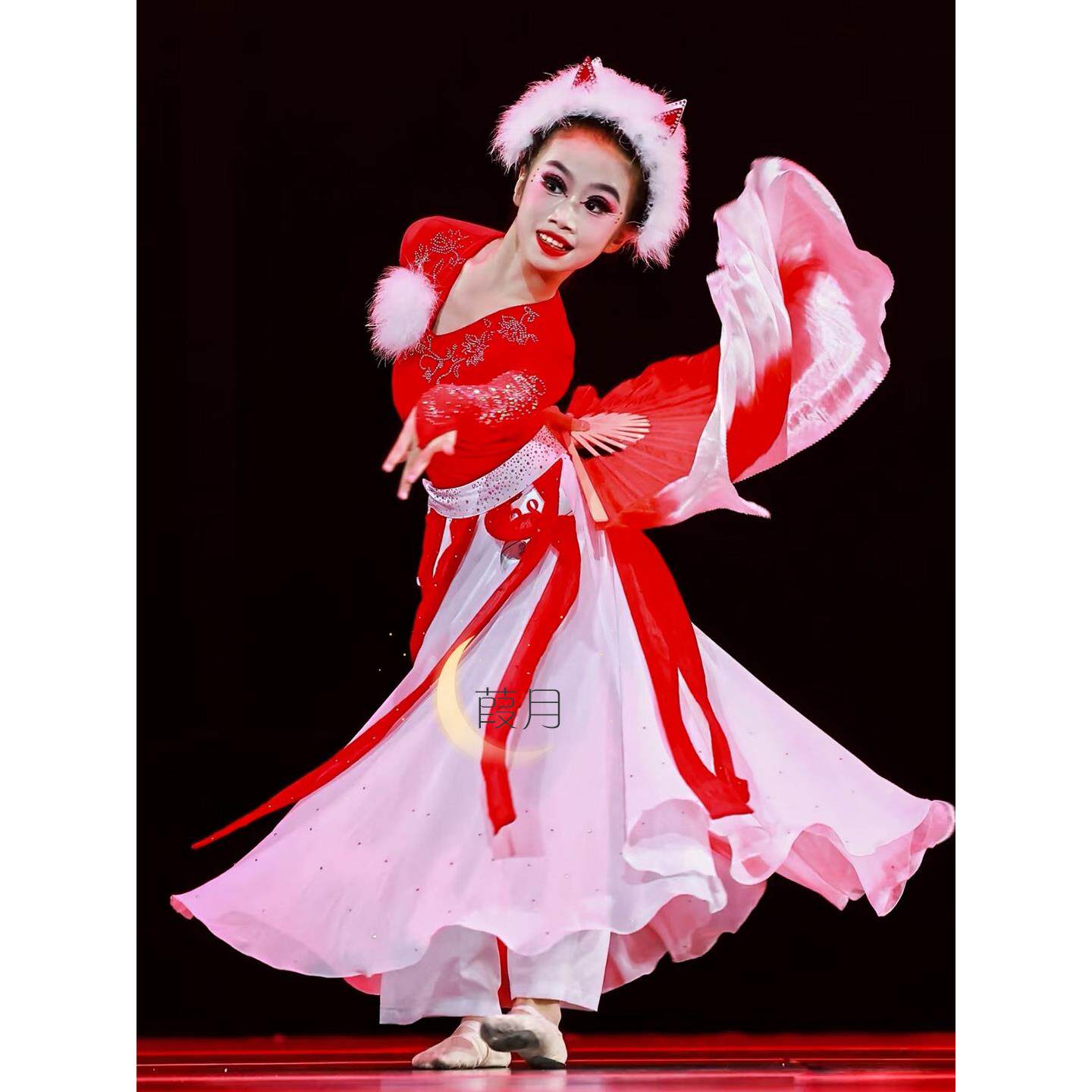 俏红狐儿童演出服装狐狸舞蹈服动物表演假发头饰灵狐献瑞扇子道具