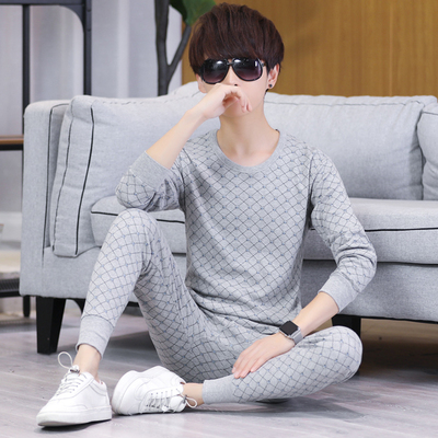 纯棉保暖内衣套装男薄款青少年全棉衬衣衬裤低领初中学生秋衣秋裤