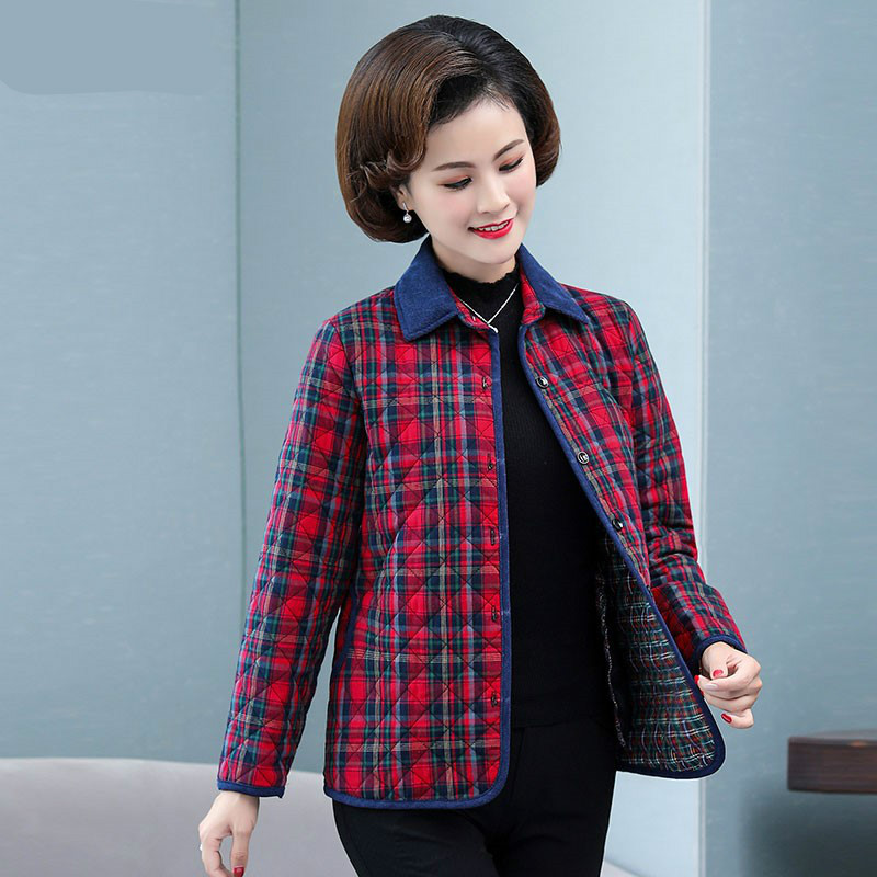 秋冬款全棉小棉袄中老年女装夹棉衬衫纯棉格