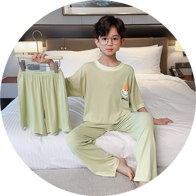 男童莫代尔睡衣夏季儿童短袖长裤家居服中大童男孩空调服三件套装