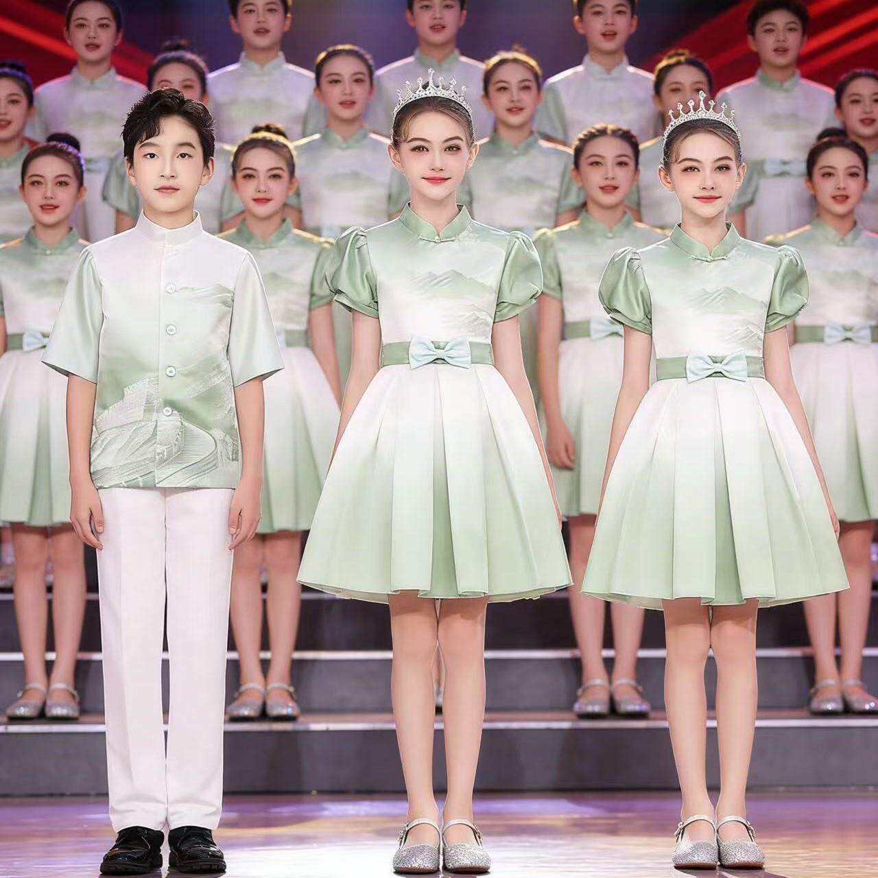 新款儿童合唱演出服中小学生歌唱比赛男女童舞台演讲中式表演礼服