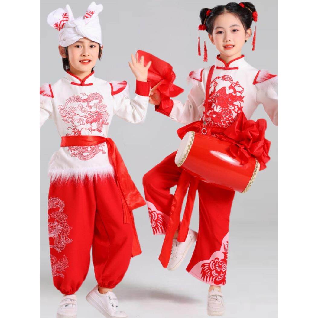 新款儿童安塞腰鼓服装陕西民歌演出服中小学生秧歌舞蹈打鼓表演服