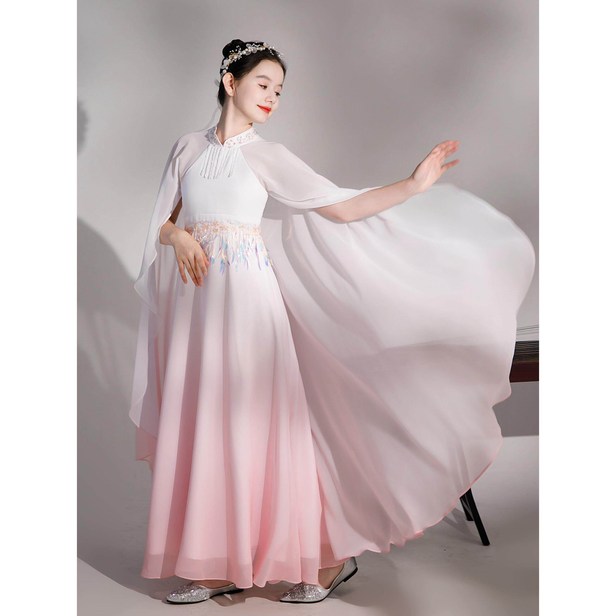 国庆新童装典雅女生古筝表演服中式初中生艺术考试表演服