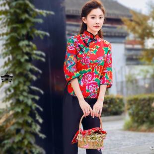 东北大花布衣服伴娘村姑演出服花衣服二人转表演服装秧歌舞蹈套装