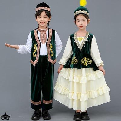 哈萨克族哈萨克女族民族服装儿童舞蹈服饰演出服女童男童56个新疆