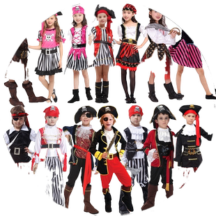 万圣节儿童海盗男童女童小女服装男服装海盗船长表演服杰克船长服