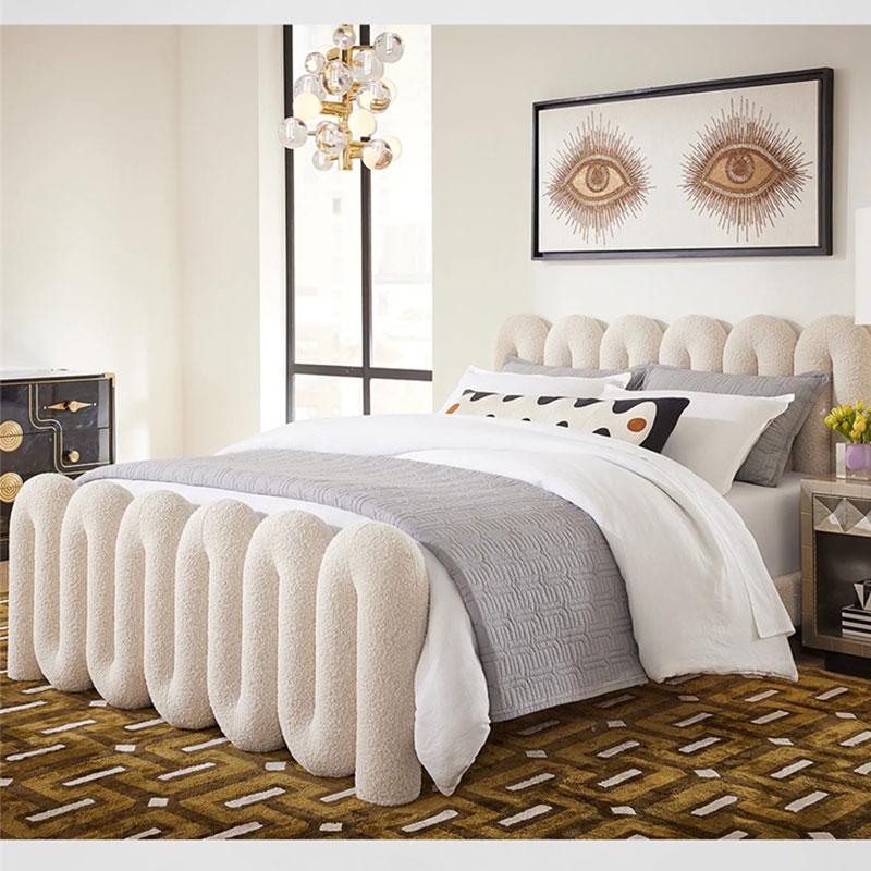 汉奋羊羔绒双人床布艺法式2人床