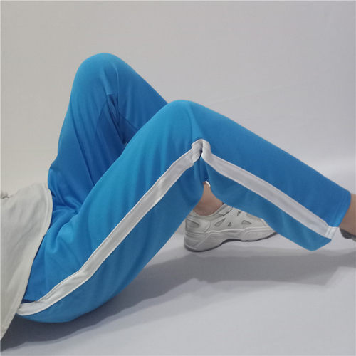 男女款一道白杠天蓝色校服裤子