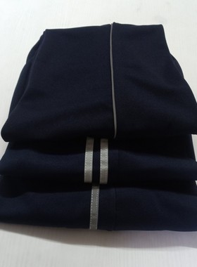 反光灰色条校服裤子男直筒薄款初中高中小学生女一道杠藏青色校裤