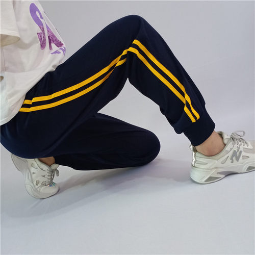 校服裤子男女款收口双黄两道黄杠