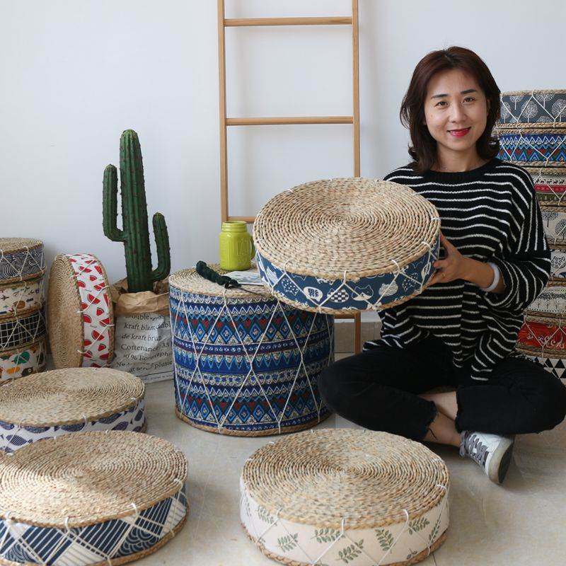 纯手工草编布艺蒲团坐垫榻榻米飘窗坐垫加厚茶道禅修打坐瑜伽垫子_虎窝淘
