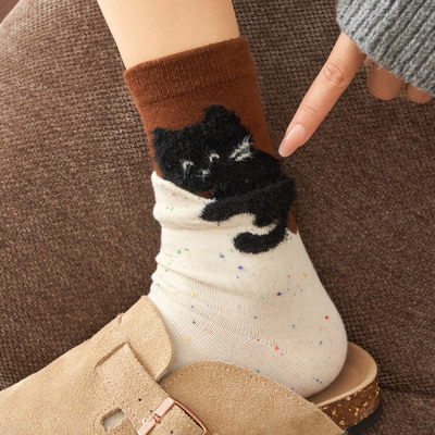 可爱猫咪袜子女中筒袜春秋季款