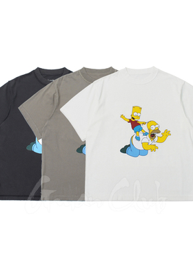 FotiGmanClub Vintage复古做旧水洗辛普森反穿纯棉宽松短袖TEE恤