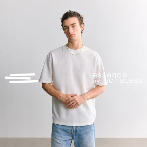 肌理毛织领口宽松短袖T恤时尚休闲上衣支线Essence by BONELESS