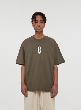 BONELESS 255G基础字体LOGO发泡绒面印花短袖美式高街潮牌基础T恤