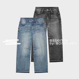 结构分割牛仔裤打褶直筒休闲裤洗水长裤支线Essence by BONELESS