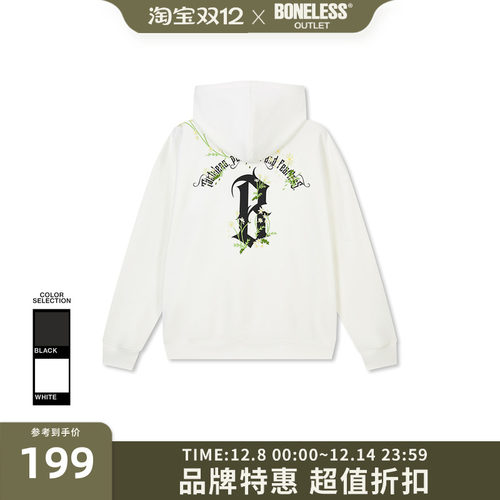 BONELESS基础哥特B小雏菊印绣连帽卫衣秋季新款宽松重磅情侣帽衫