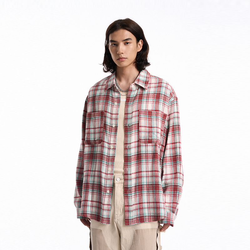 BONELESS撞色格纹衬衫刺