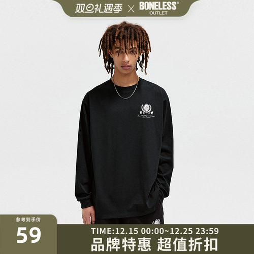 BONELESS复古校园图案长袖T恤