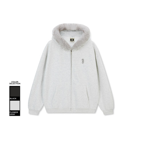 BONELESS金属哥特B毛领连帽开衫卫衣秋冬宽松休闲情侣拉链外套潮