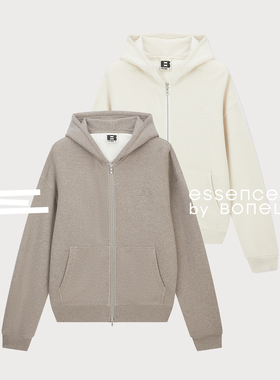 绵羊毛混纺立体LOGO绣花复古拉链帽衫支线Essence by BONELESS