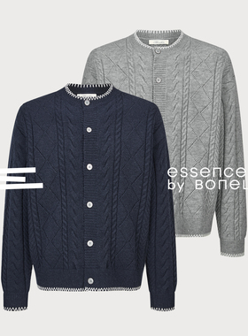 北极绒撞色缝线复古高级针织衫开衫毛衣支线Essence by BONELESS