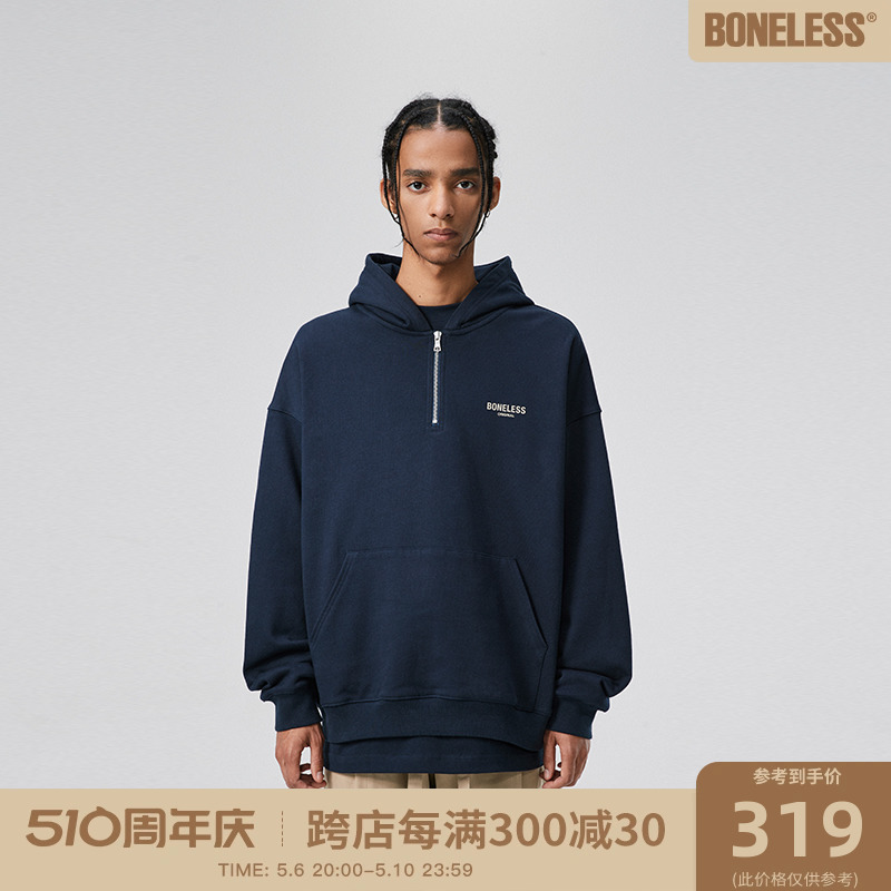 BONELESSLOGO滴胶半拉链帽衫