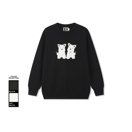 BONELESS毛绒西高地贴布绣圆领毛衣秋冬保暖宽松套头情侣针织衫潮