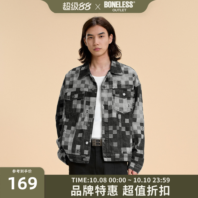 BONELESS格子迷彩提花牛仔夹克