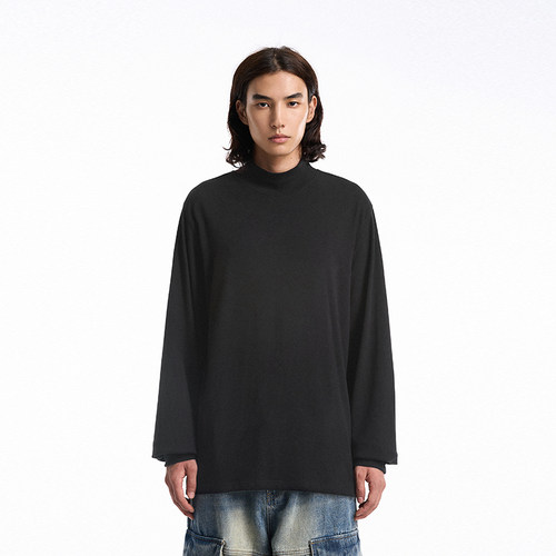 BONELESS微高领保暖竖条打底衫长袖百搭简约肌理T恤休闲秋冬上衣