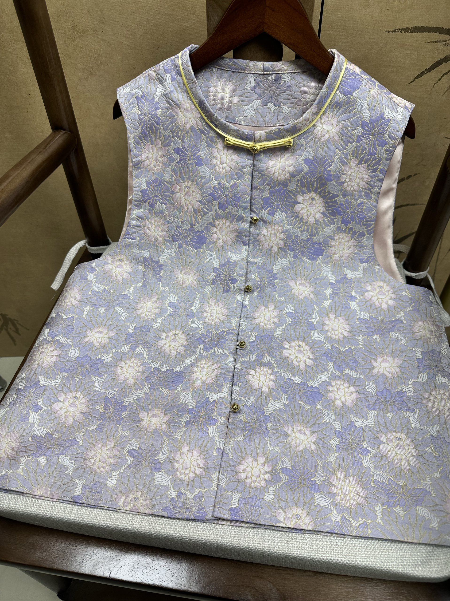 满分桑蚕丝老宋锦曲水凌波马甲胸围102衣长57新中式国风非遗宋锦