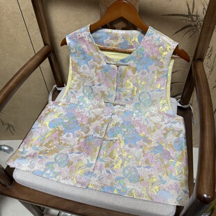 100%桑蚕丝30姆米假日风车老宋锦马甲国风气质新款秋款三粒扣中式