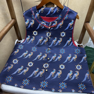 100%桑蚕丝老宋锦30姆米翟鸟皇后马甲新中式国风气质款显白马夹