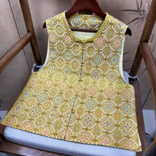 100%桑蚕丝35姆米三马八方来财五重围织金老宋锦马甲新中式国风