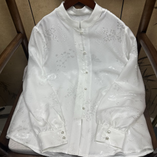 国风气质衬衫 100%桑蚕丝30姆米老宋锦立领提花蝴蝶对襟款 新中式