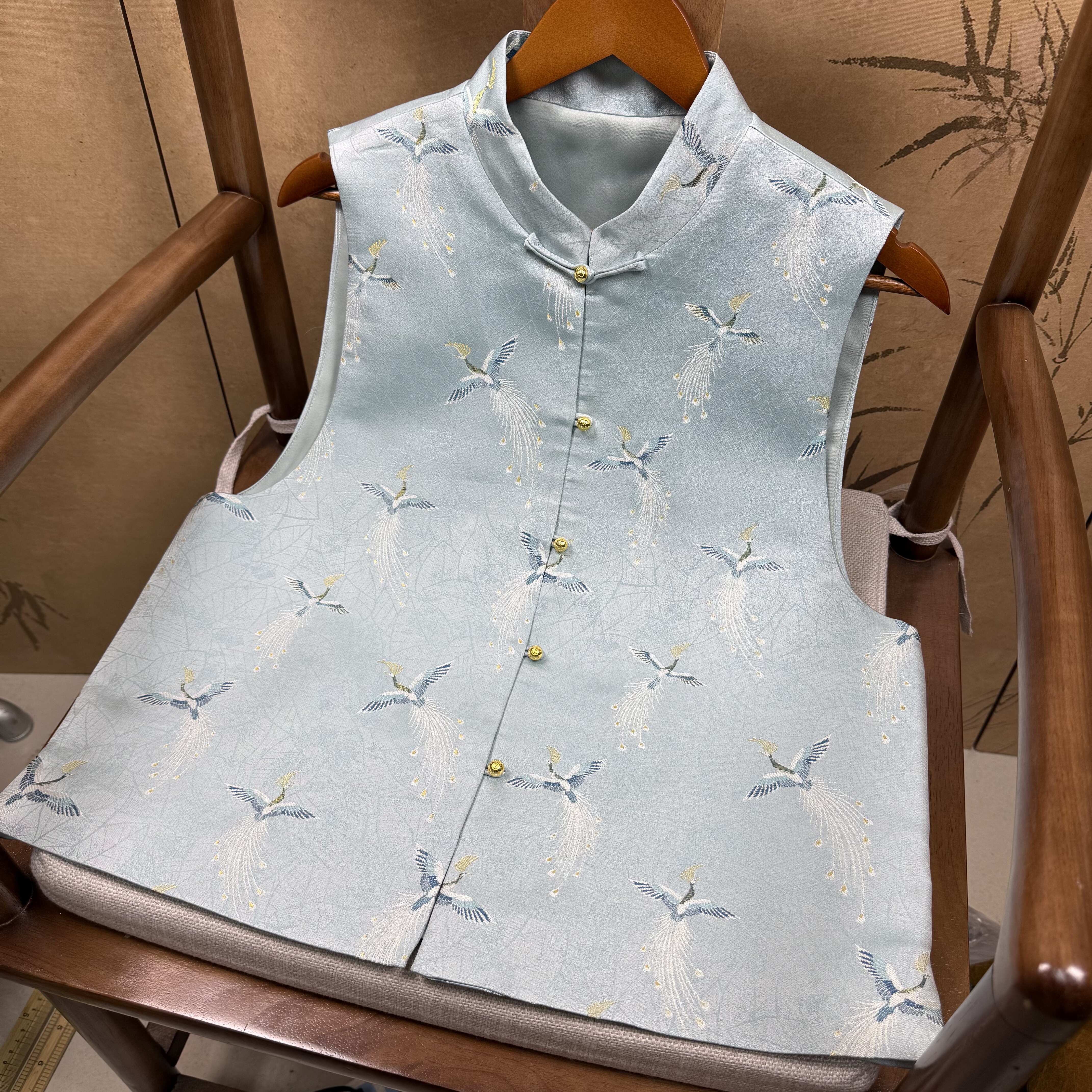 100桑蚕丝真丝三马宋锦立领孔雀东南飞国风马甲老宋锦气质优雅