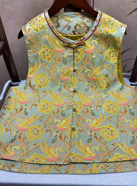 黄色天鹅老宋锦马甲满分桑蚕丝 衣长57 新中式马甲背心24新款