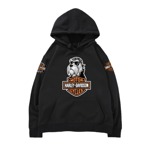 哈重机车狗狗标志摩托车文化衫潮牌加绒卫衣宽松男休闲连帽上衣