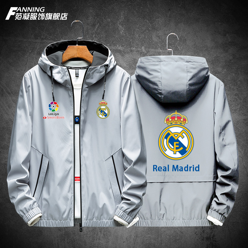 皇家马德里足球俱乐部西甲Real Madrid宽松运动外套连帽夹克卫衣